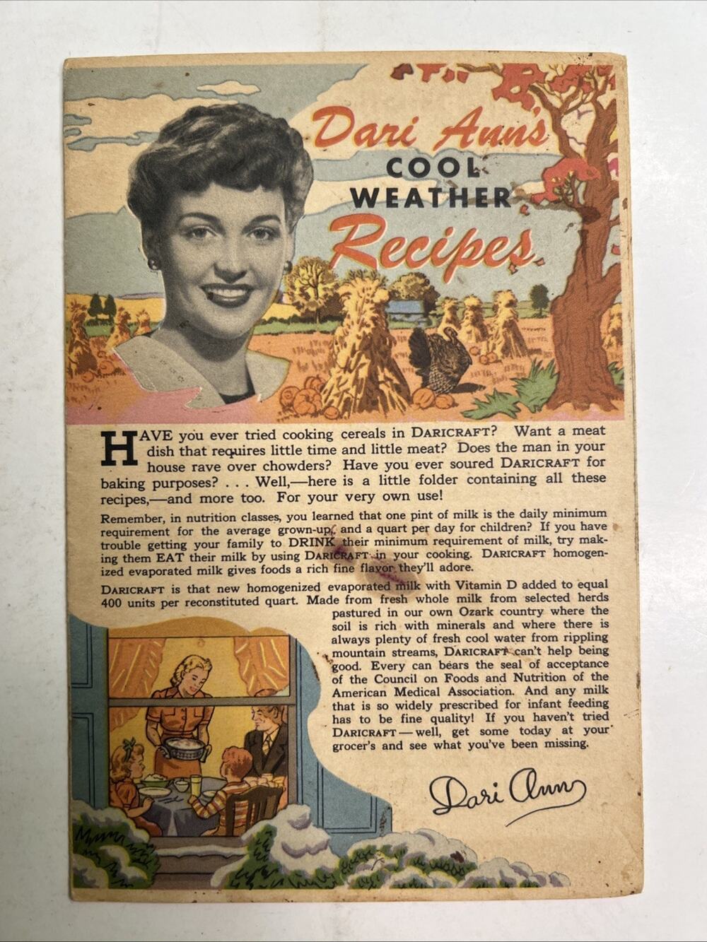 Vintage Daricraft Evaporated Milk Advertisement Booklet With Recipes Full Color